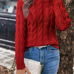 Women's Stylish Cable Knit Turtleneck Sweater Fitted Long Sleeve Cozy Casual