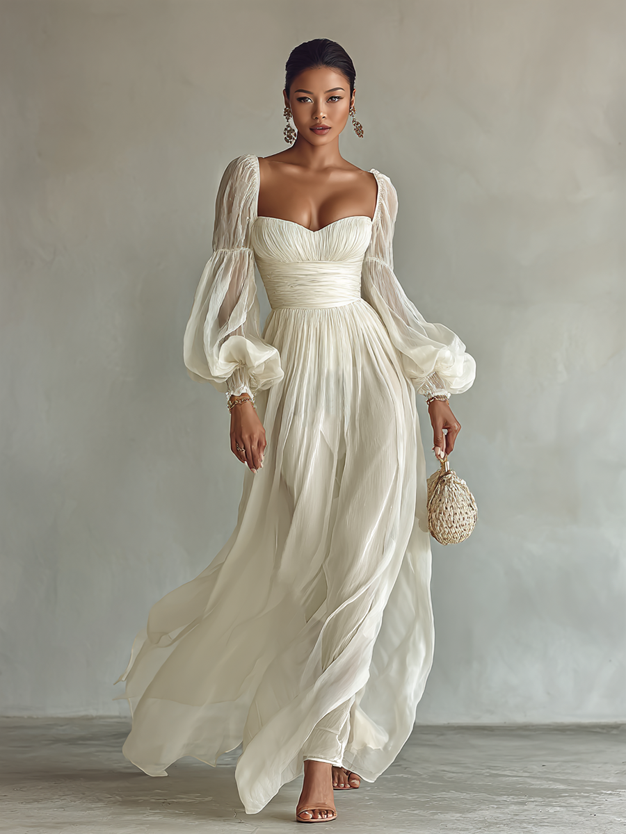 Women’s Elegant Chiffon Maxi Dress | Long Sleeve