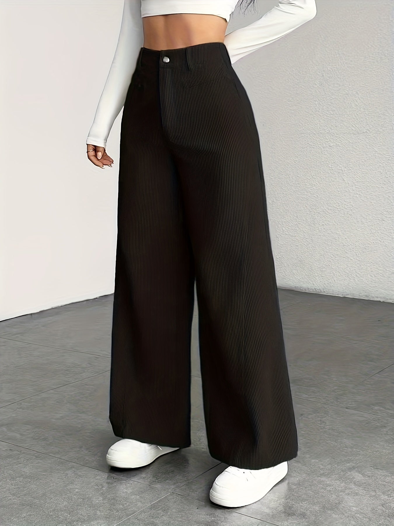 Women's High-Waisted Wide-Leg Trousers Relaxed Fit Tailored Style Chic Everyday