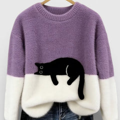 Women's Fluffy Color Block Sweater Classic Crewneck Relaxed Fit Casual Wear