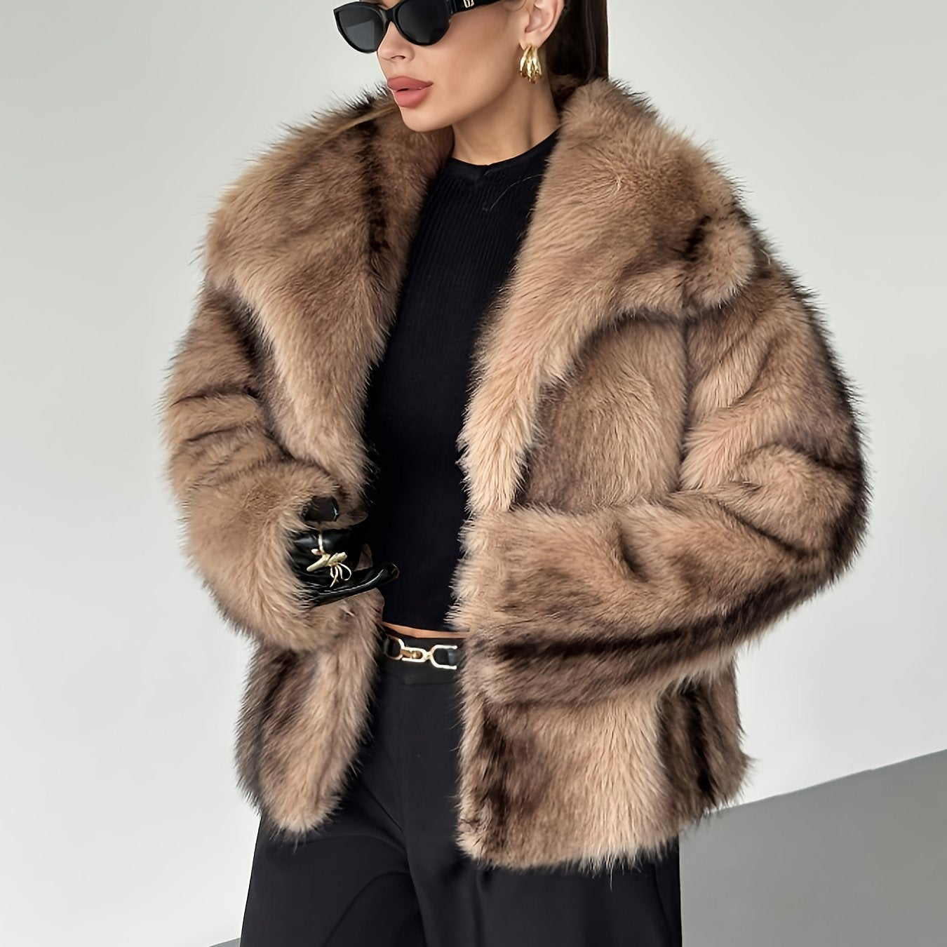 Women's Oversized Cropped Coat Notch Collar Long Sleeve Chic Fashion