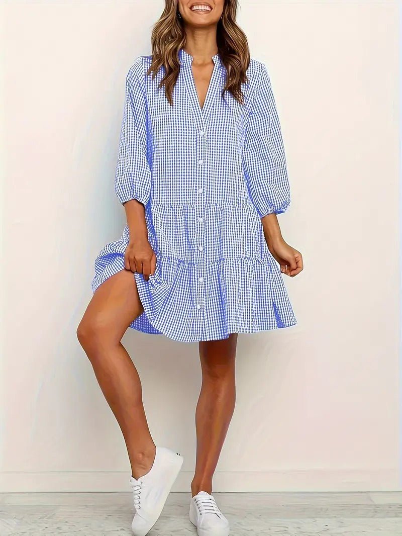 Women's Gingham Print Mini Dress Outfit for Summer Holidays Weddings Parties and Everyday Wear
