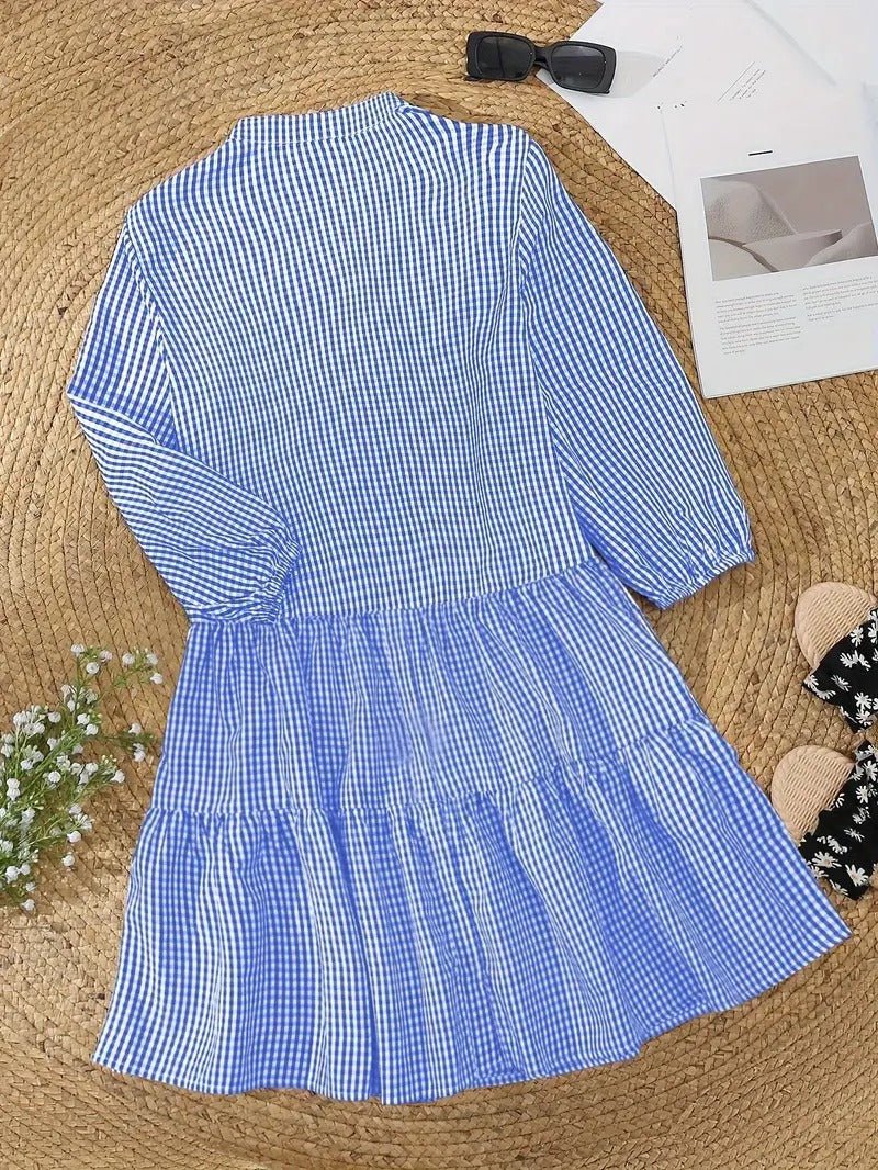 Women's Gingham Print Mini Dress Outfit for Summer Holidays Weddings Parties and Everyday Wear