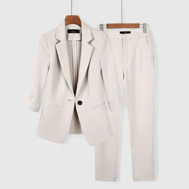 Women's Blazer Set Tailored Fit Long Sleeve Notched Lapel Stylish Office