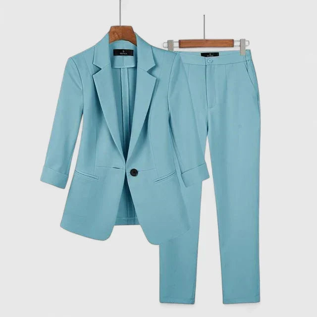 Women's Blazer Set Tailored Fit Long Sleeve Notched Lapel Stylish Office