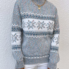 Women's Fair Isle Knit Sweater Mock Neck Long Sleeve Cozy Casual Stylish