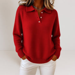 Women's Relaxed Fit Button-Up Polo Sweater Knit Casual Everyday Wear
