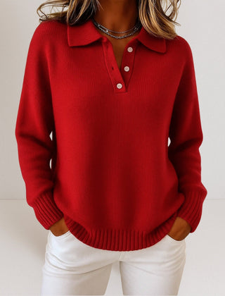 Women's Relaxed Fit Button-Up Polo Sweater Knit Casual Everyday Wear