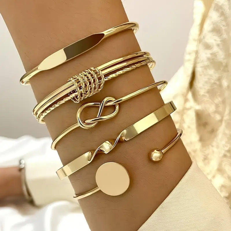 Women's Gold Knotted Bracelet Set Statement Jewellery Jewelry Gift for Women Weddings Parties Prom and Everyday Wear