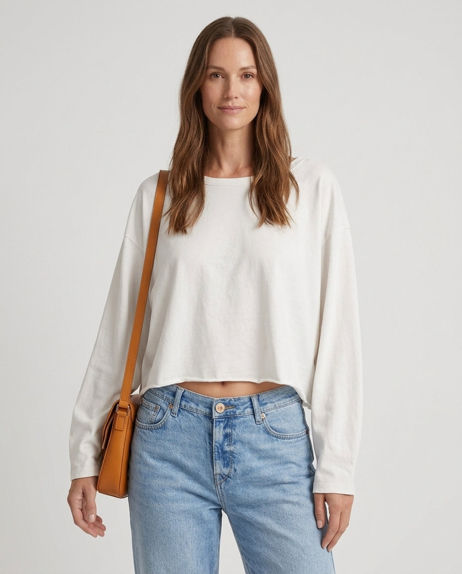 Women’s Long Sleeve Crew Neck Crop Top