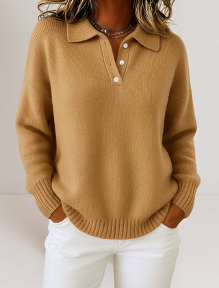 Women's Relaxed Fit Button-Up Polo Sweater Knit Casual Everyday Wear