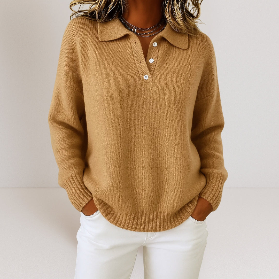 Women's Relaxed Fit Button-Up Polo Sweater Knit Casual Everyday Wear
