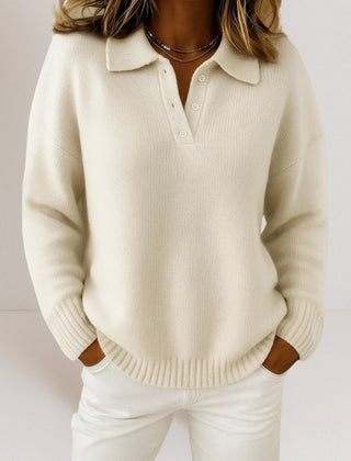 Women's Relaxed Fit Button-Up Polo Sweater Knit Casual Everyday Wear
