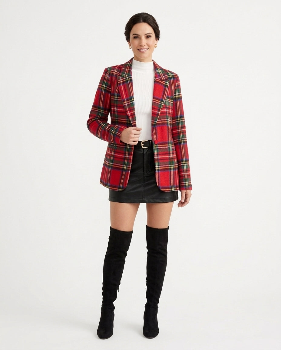 Women’s Plaid Blazer Long Sleeve Jacket