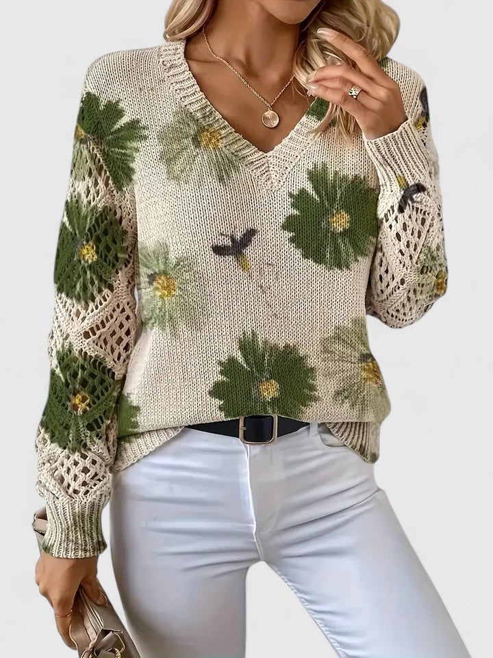 Women's Sweater Floral Pattern Crochet Sleeves Relaxed Fit Casual Everyday