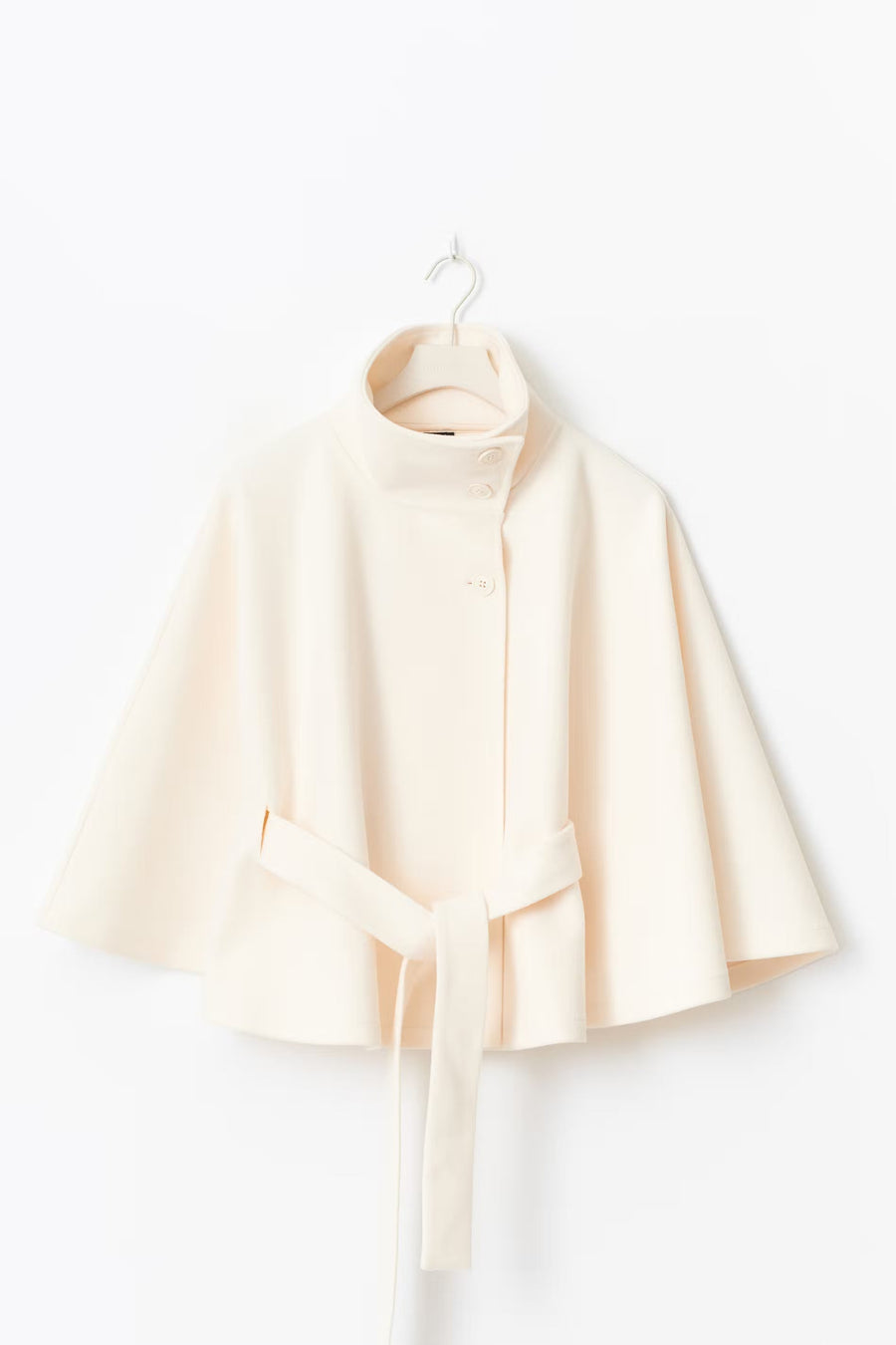 Women's Belted Cape Jacket Funnel Neck Batwing Sleeve Stylish Layering