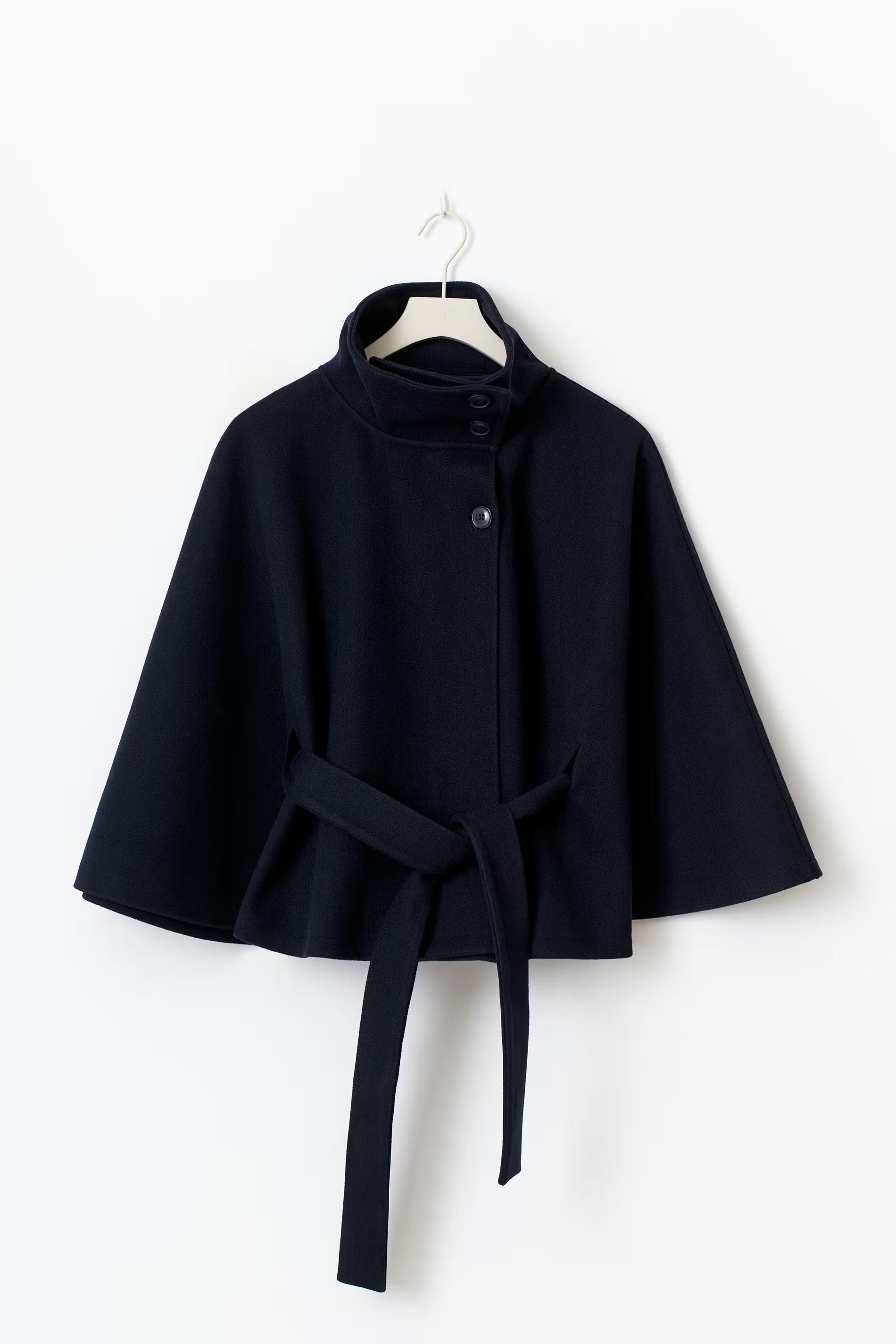 Women's Belted Cape Jacket Funnel Neck Batwing Sleeve Stylish Layering