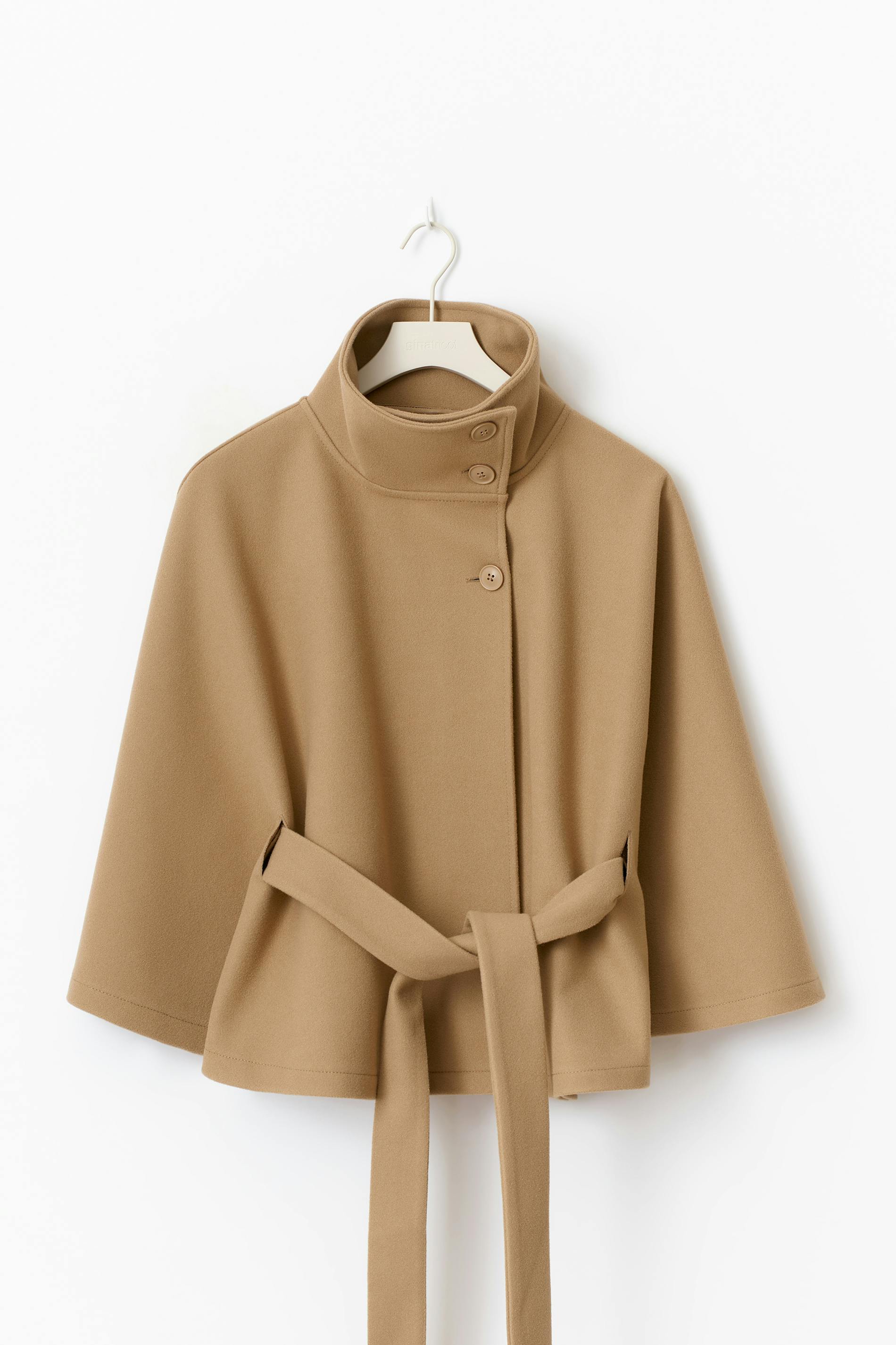 Women's Belted Cape Jacket Funnel Neck Batwing Sleeve Stylish Layering