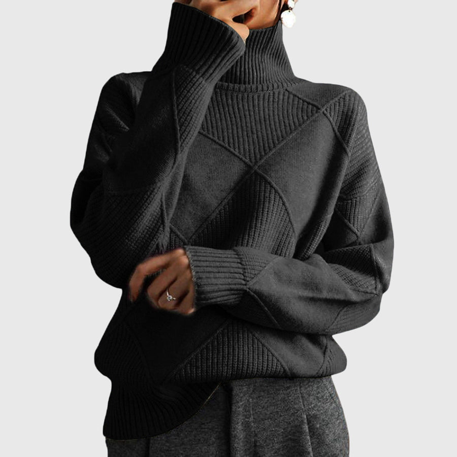 Women's Geometric Turtleneck Sweater Fitted Long Sleeve Casual Everyday