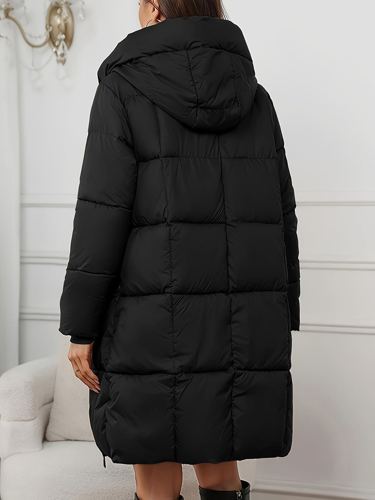 Women's Quilted Puffer Coat Hooded Long Sleeve Casual Winter Outerwear