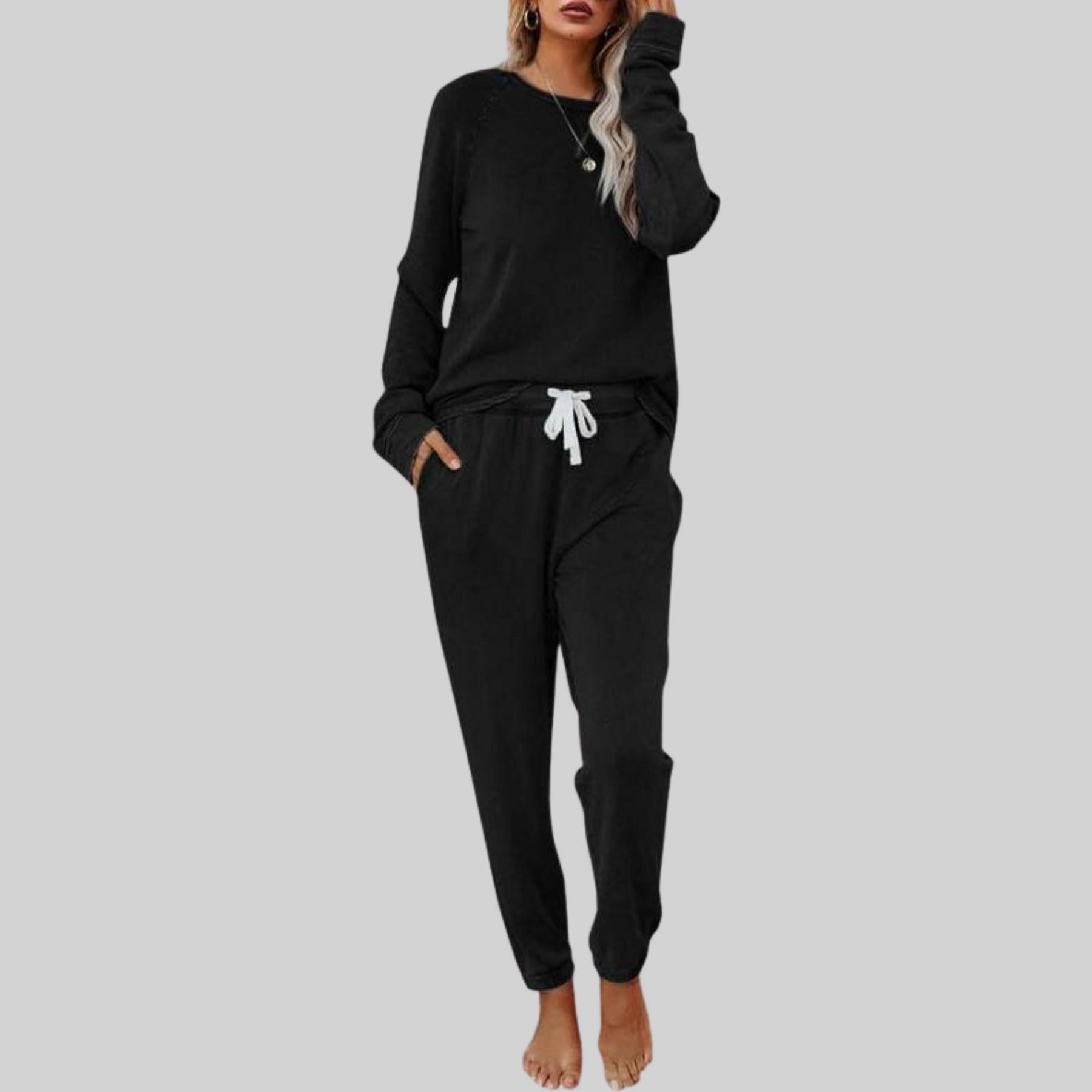 Women's Long Sleeve Top Sweatpants Lounge Set Outfit for Work Brunch Casual Days and Everyday Wear