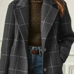 Women's Check Pattern Overcoat Tailored Fit Long Sleeve Button Closure Stylish Everyday