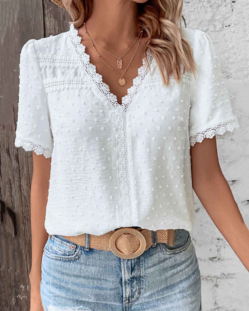 Women's Lace Puff Sleeve Blouse Outfit for Work Brunch Casual Days and Everyday Wear