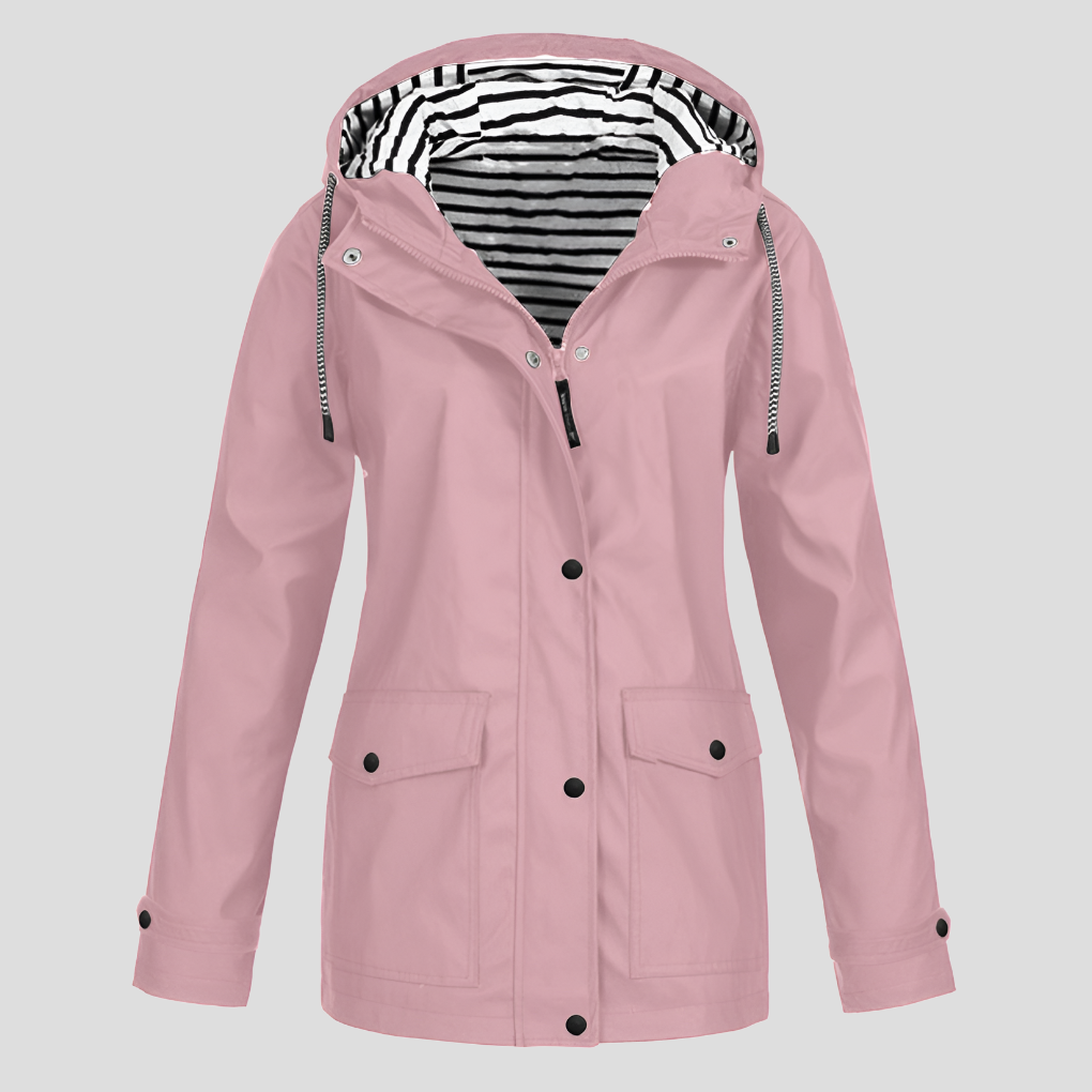 Women's Hooded Raincoat Zip Closure Stylish Outdoor Lightweight Protection