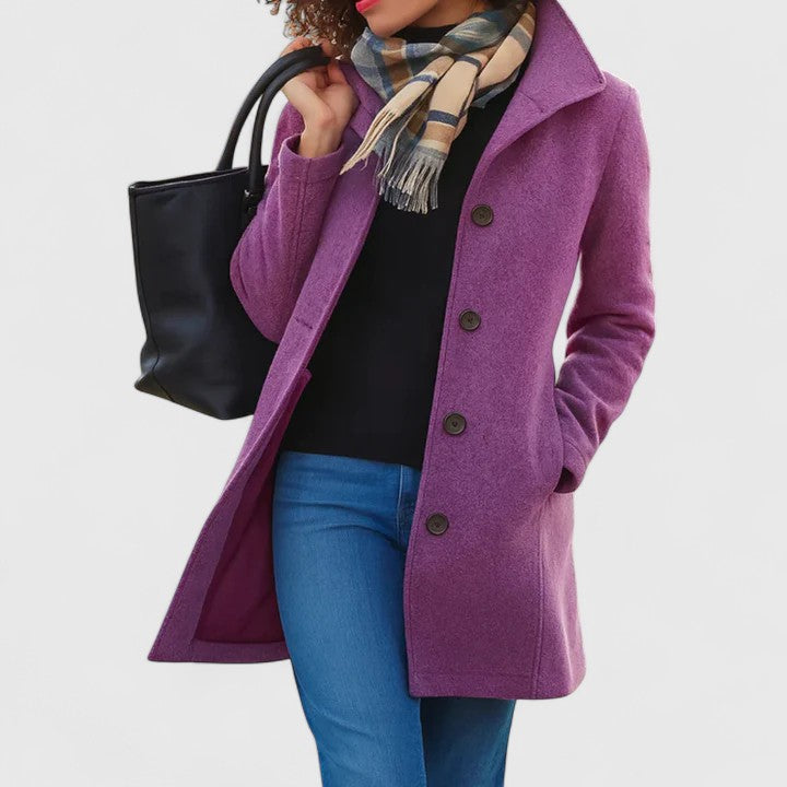 Women's Elegant Long Coat Tailored Fit Notched Lapel Classic Style Outerwear