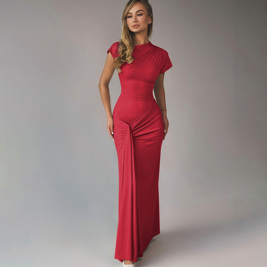 Women's Elegant Bodycon Maxi Dress Ruched Wrap Style Evening Occasion