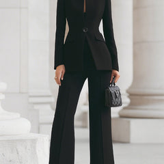 Women's Elegant Blazer and Pants Suit Set Tailored Fit Long Sleeve Professional Office
