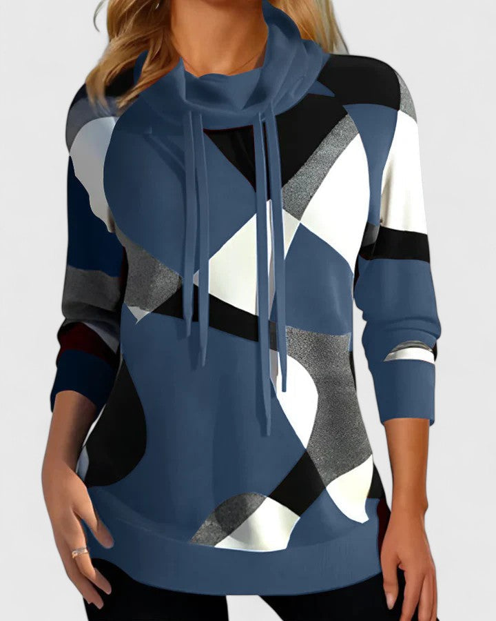 Women's Pullover Sweater Geometric Colour Block Shawl Collar Casual Stylish
