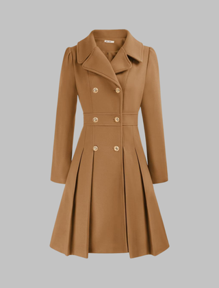 Women's Elegant Double Button Long Sleeve Coat Tailored Fit Stylish Outerwear