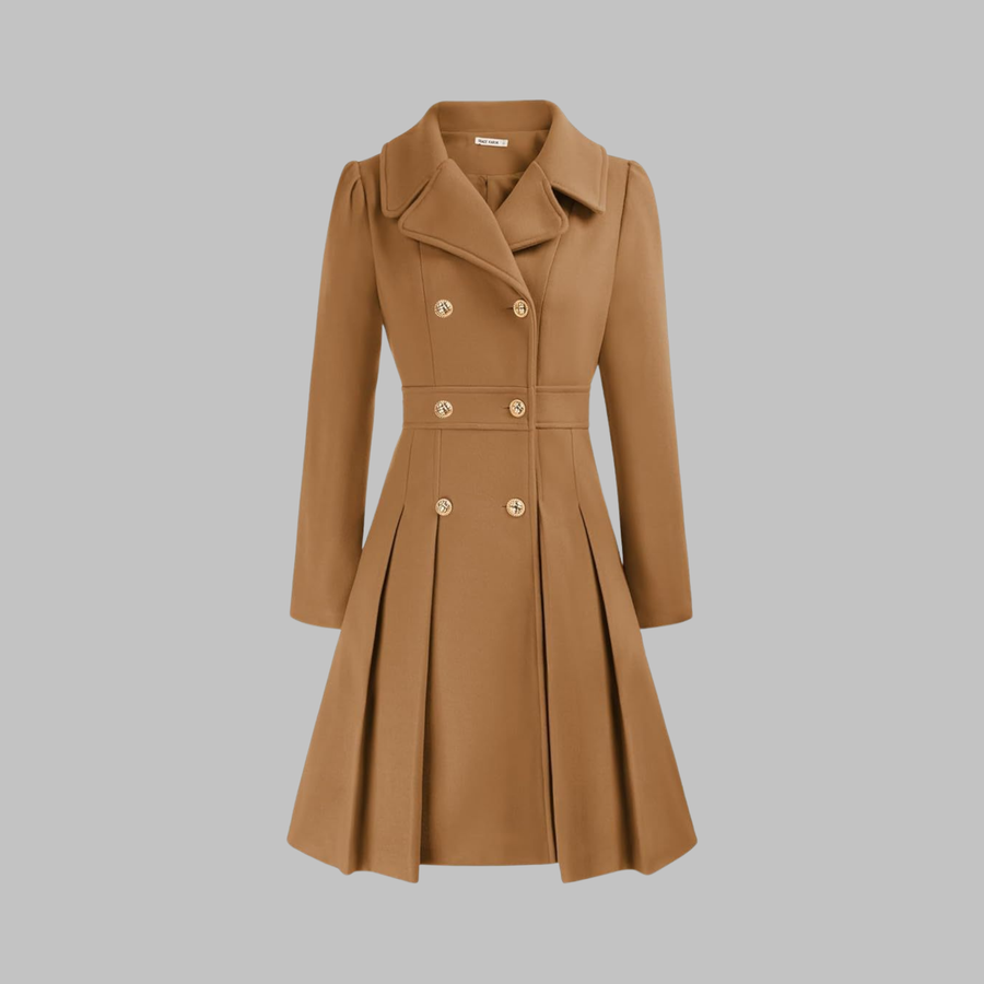 Women's Elegant Double Button Long Sleeve Coat Tailored Fit Stylish Outerwear