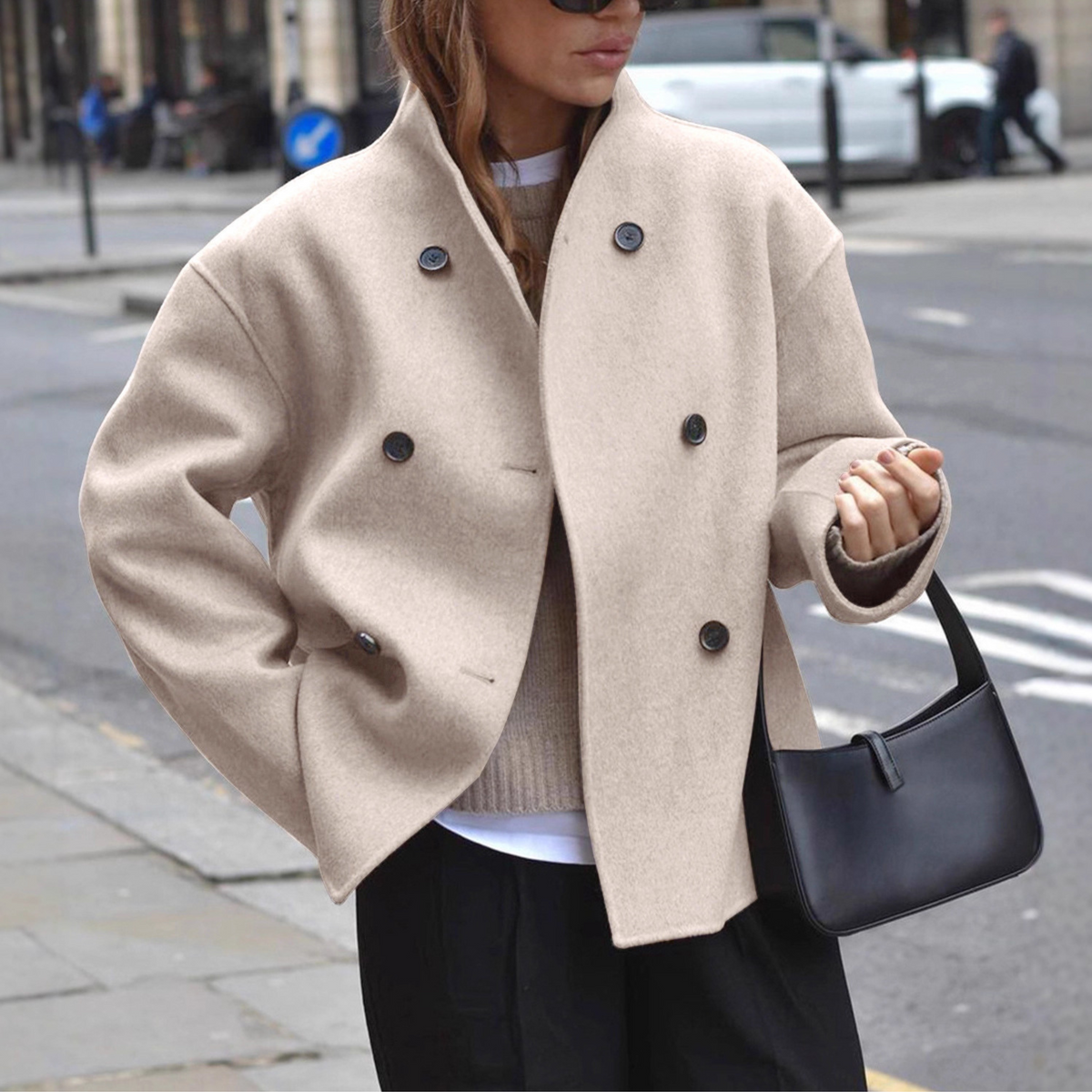 Women's Cozy Long Sleeve Stand Collar Coat Relaxed Fit Casual Layering
