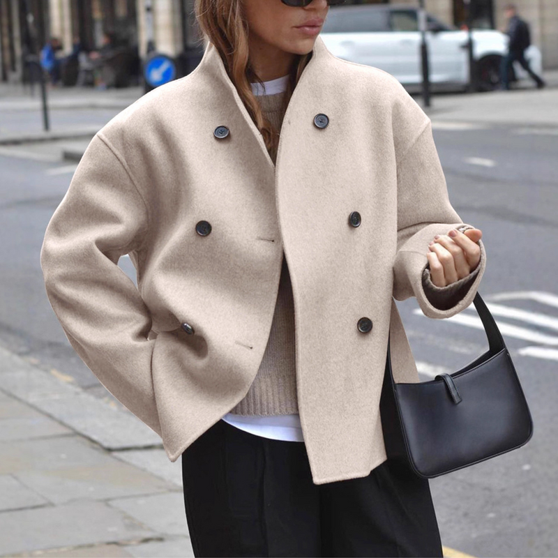 Women's Cozy Long Sleeve Stand Collar Coat Relaxed Fit Casual Layering