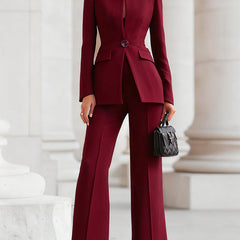 Women's Elegant Blazer and Pants Suit Set Tailored Fit Long Sleeve Professional Office
