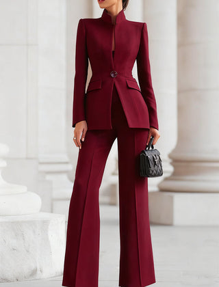 Women's Elegant Blazer and Pants Suit Set Tailored Fit Long Sleeve Professional Office