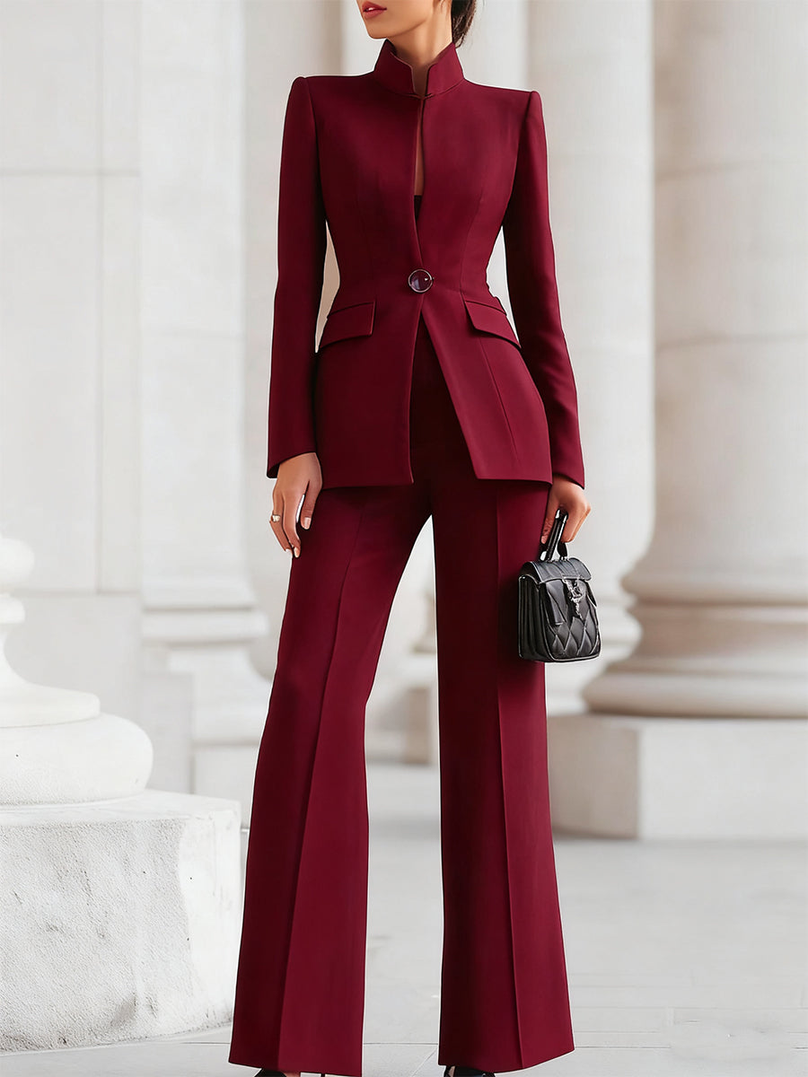 Women's Elegant Blazer and Pants Suit Set Tailored Fit Long Sleeve Professional Office