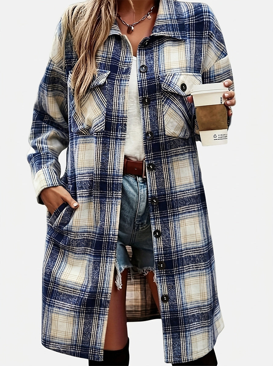 Women's Plaid Flannel Longline Shirt Jacket