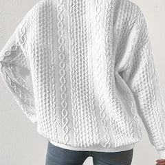 Women's Casual Cable Knit Sweatshirt Crewneck Relaxed Fit Everyday Wear
