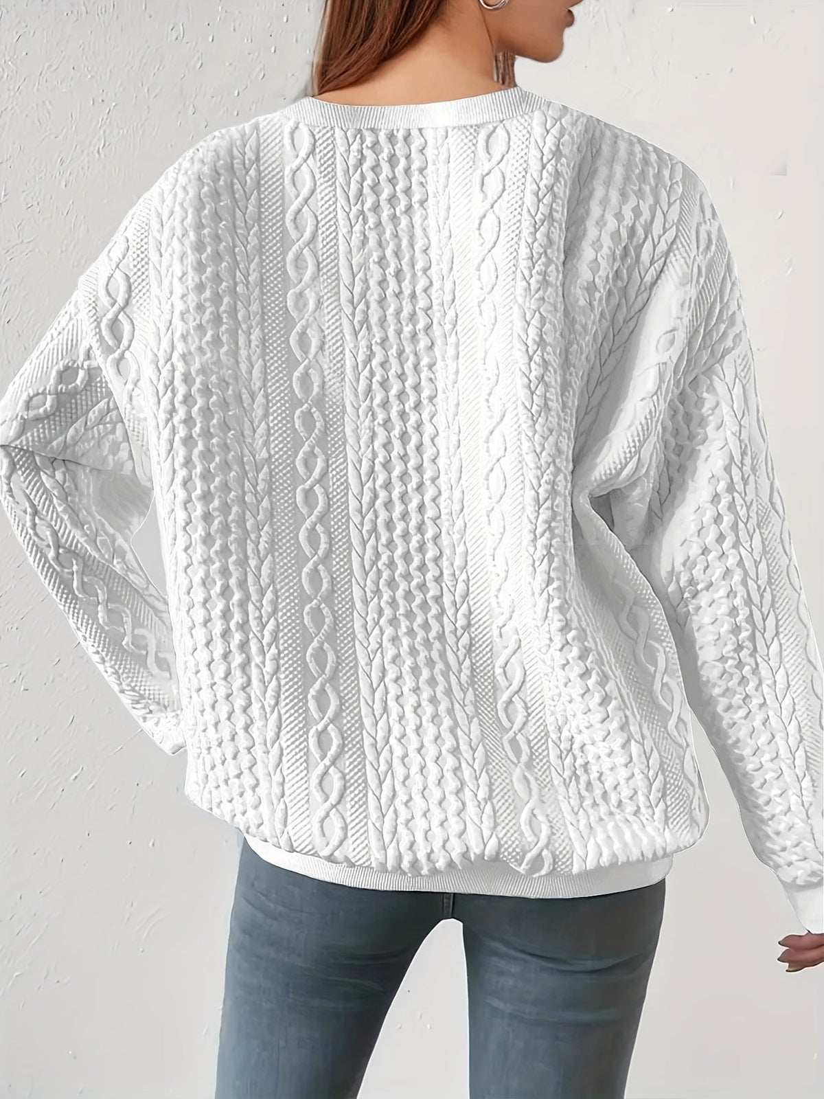 Women's Casual Cable Knit Sweatshirt Crewneck Relaxed Fit Everyday Wear