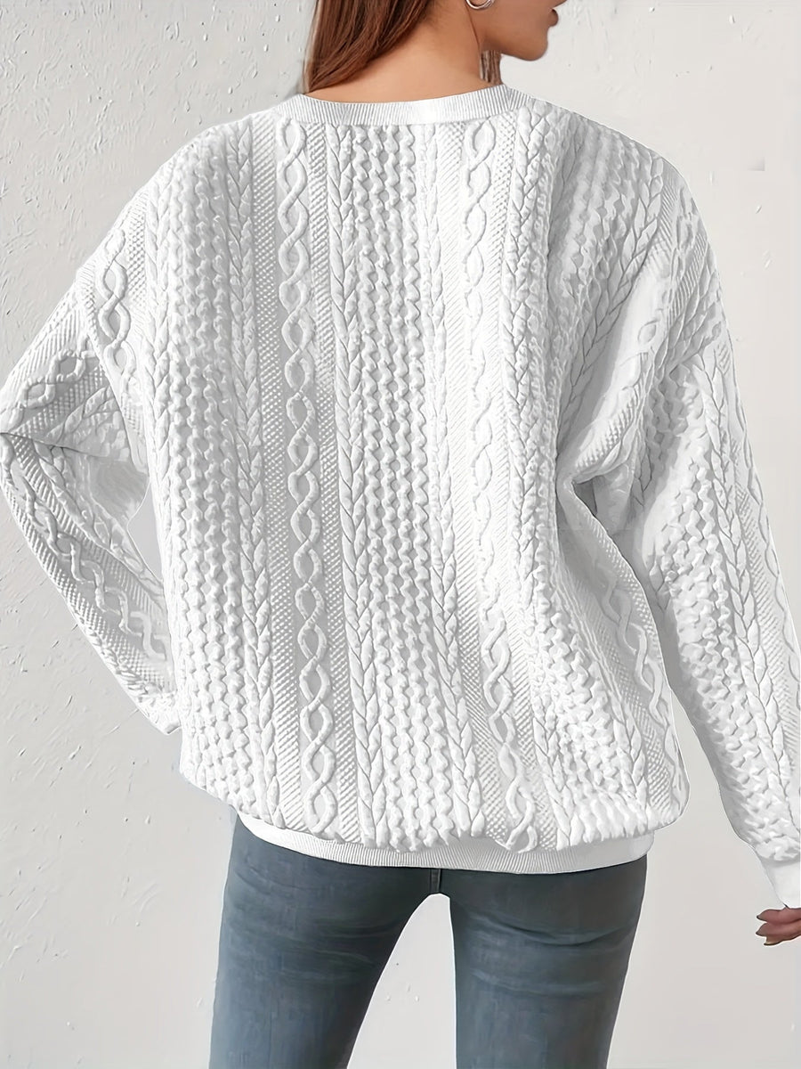 Women's Casual Cable Knit Sweatshirt Crewneck Relaxed Fit Everyday Wear
