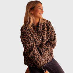 Women's Stylish Jacket Leopard Print Relaxed Fit Long Sleeve Casual Everyday