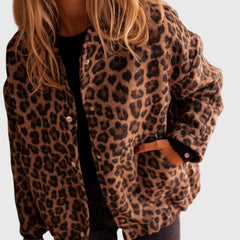 Women's Stylish Jacket Leopard Print Relaxed Fit Long Sleeve Casual Everyday
