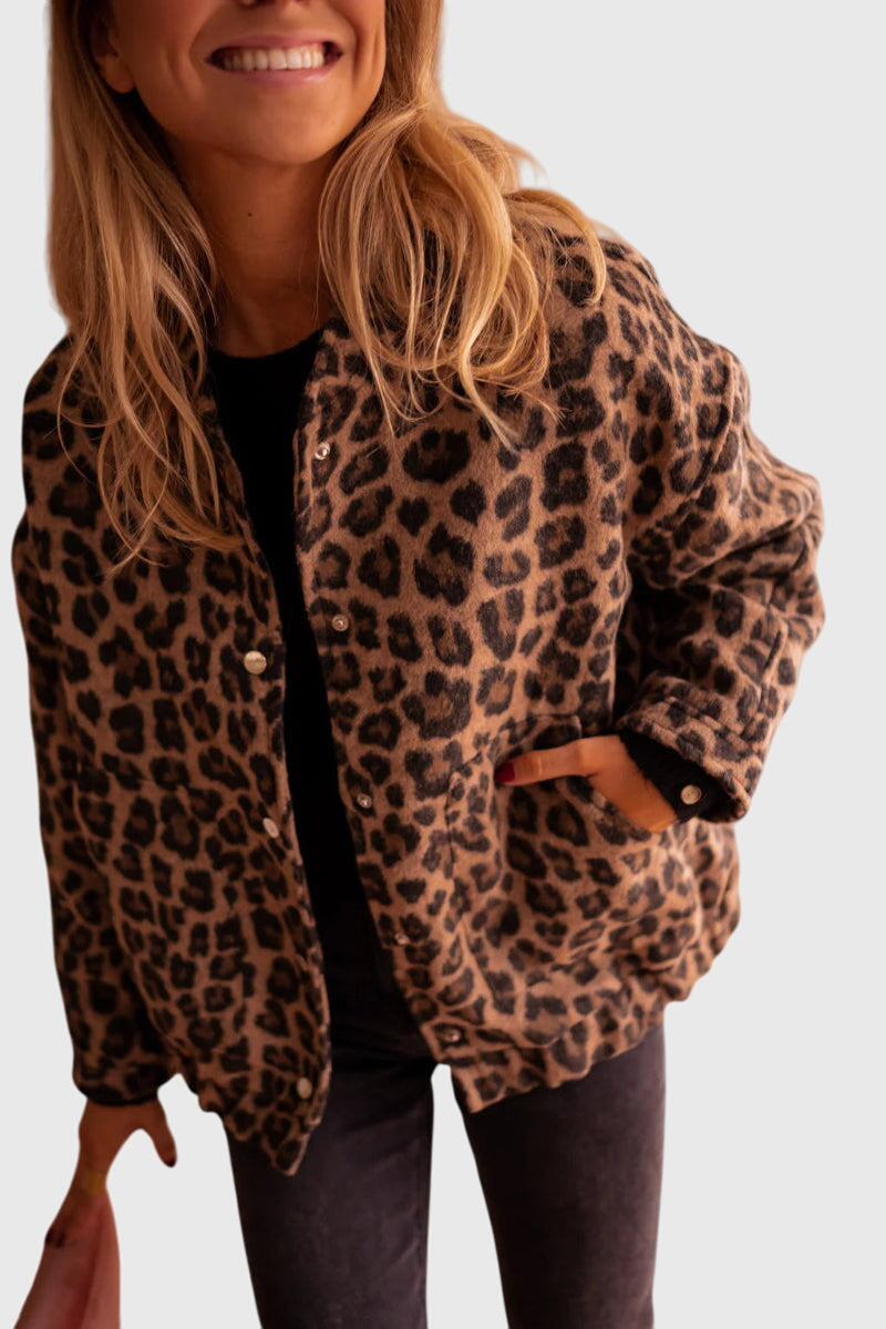 Women's Stylish Jacket Leopard Print Relaxed Fit Long Sleeve Casual Everyday