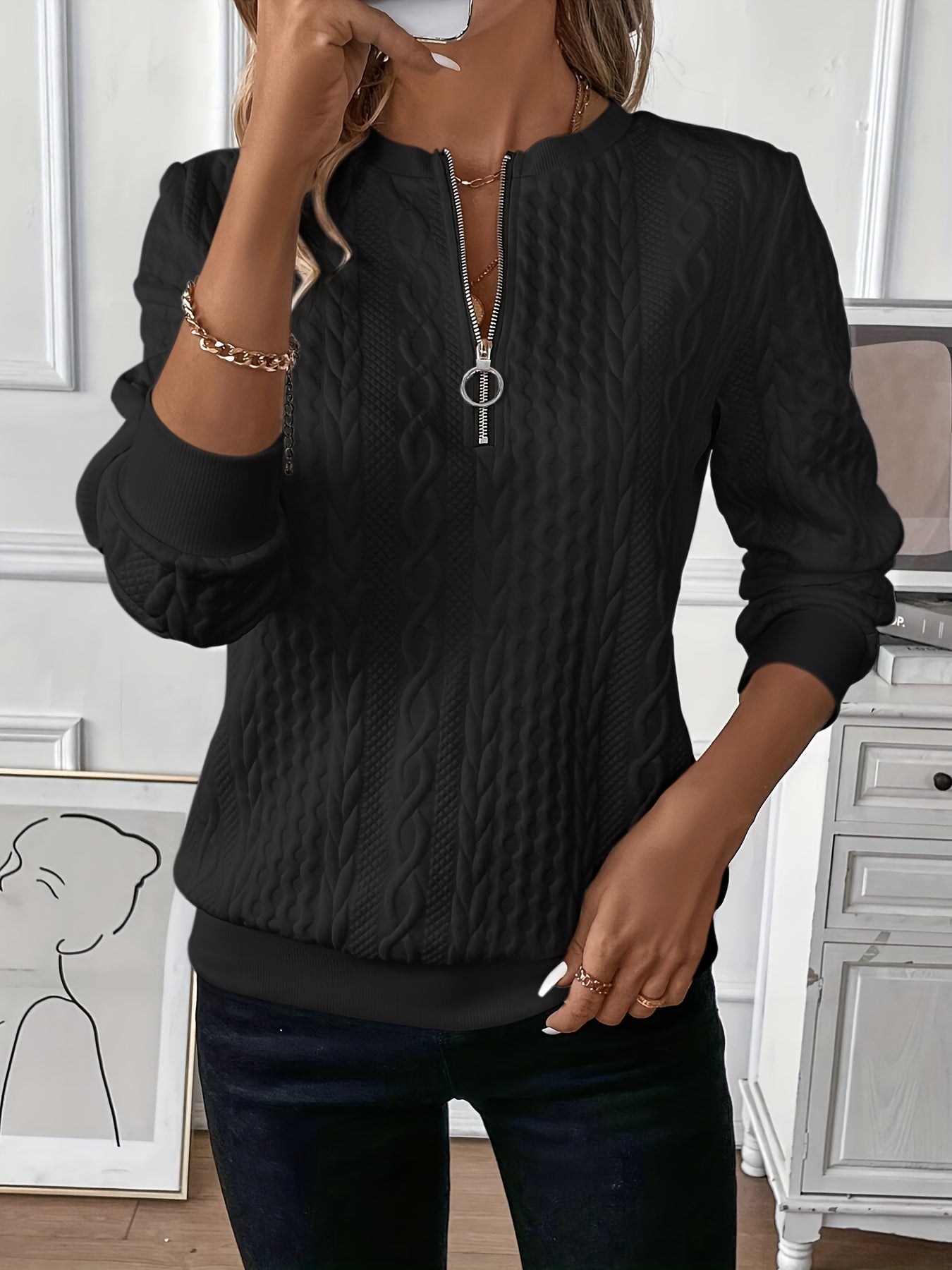 Women's Casual Modern Zip-Up Sweater Knitwear for Autumn Winter Layering Cosy Days and Everyday Wear