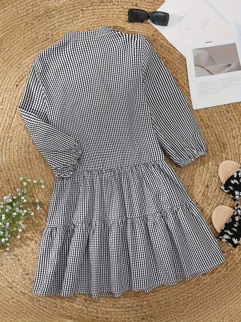 Women's Gingham Print Mini Dress Outfit for Summer Holidays Weddings Parties and Everyday Wear