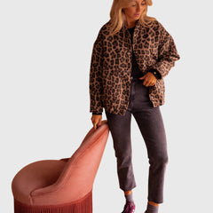 Women's Stylish Jacket Leopard Print Relaxed Fit Long Sleeve Casual Everyday