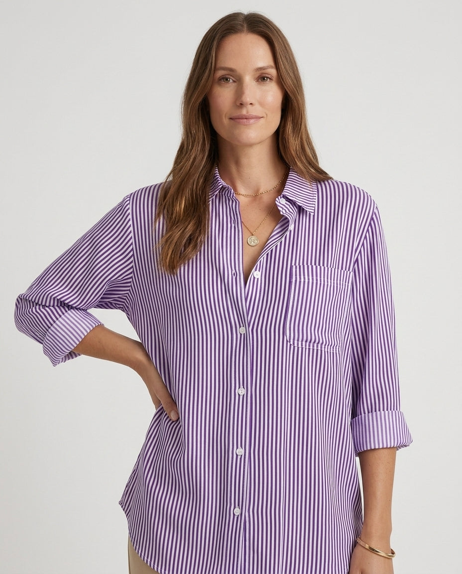 Women’s Striped Button-Down Shirt with Chest Pocket